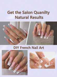 150 piezas de pegatinas de uñas de gel suave francesas, uñas francesas rectangulares rosas adhesivas, uñas postizas de larga duración 3 en 1 para manualidades de manicura, 15 tamaños de uñas de aplicación, suministros para uñas - Rosa - Ver 4