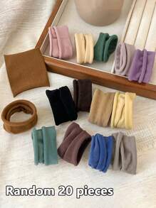 5/20条装女士多色发圈，高弹力橡皮筋，适合发量多、卷发的女性，超宽无缝发圈，简约百搭，优雅高马尾辫发饰，洗面奶和面膜发圈，马尾辫发绳，发圈，发绳，头饰弹力带 - 彩色 - 查看 16