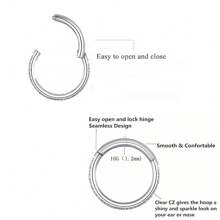 2pcs/Set 16G Side Clear CZ Nose Ring Hoop Surgical Steel Hypoallergenic Clicker  Hinged Segment Septum Nose Piercing 18K Gold Plated Lip Ring Black Cartilage Tragus Rook Conch Daith Helix Earr Piercing Earlobe Earring ,Belly Ring Nipple Ring Diameter 6mm 8mm 10mm Women And Men Body Pierecing Jewelry - N029 - View 3