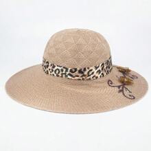 Women's Beach Hat Floppy Brim Bow Tie Summer Pool Leopard Bow With BorderAnimalBeachElegantVintageCuteCasualRibbonContrast BowAnimals - Rỉ Nâu - Xem 3