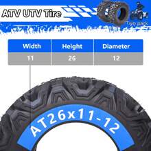 ATV/ UTV Trail Tires 26 X 11-12-6PR, Set Of 2 Knobby Sport Tires, Tubeless, AT26 X11-12-6PR TL KNIGHT, All-Terrain Tires - 均碼 - 查看 5
