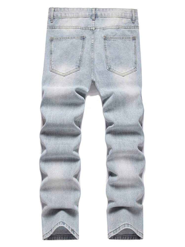 Quần Jeans Nam Ống Đứng Màu Sáng, Co Giãn, Vừa Vặn, Đã Giặt, Trơn, Dáng Rộng - Rửa nhẹ - Xem 2
