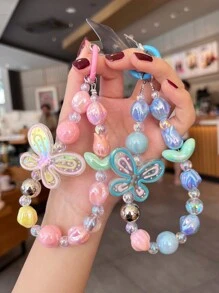 1 件郁金香花朵手机挂绳涂鸦蝴蝶吊坠冰淇淋彩色珠子短腕链兼容 和手机壳配件礼物送给母亲、家人、朋友、生日、节日手机吊饰、手机链 - 彩色 - 查看 3
