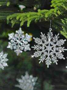 30 piezas de adornos de copo de nieve navideños de plástico reutilizables con brillo en color plata, champán y dorado, para decorar el árbol de Navidad y crear un entorno navideño invernal