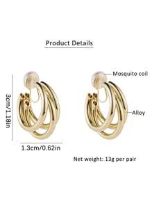 2pcs Fashion Korean Metal Vintage Clip On Hoop Earring Woman  Gold Color Geometric Without Piercing Earrings Jewelry Brincos Gift