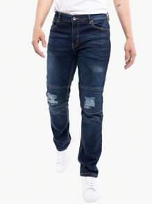 Men's Slim Fit Moto Jeans - Dark Blue - View 4