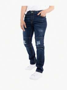 Men's Slim Fit Moto Jeans - Dark Blue - View 5