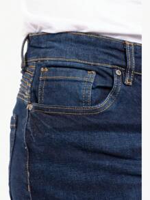 Men's Slim Fit Moto Jeans - Dark Blue - View 7