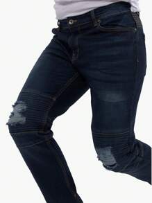 Men's Slim Fit Moto Jeans - Dark Blue - View 6