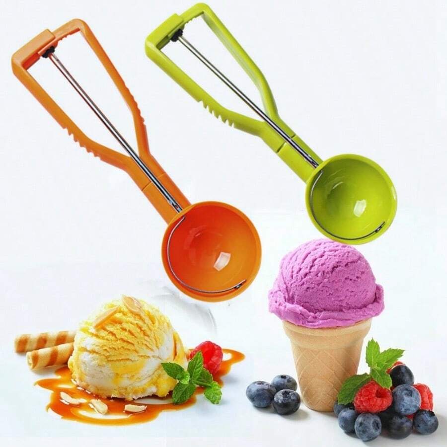 1pc Multifunctional Semi-Automatic Ice Cream Scoop, Plastic Ice Cream Spoon - Multicolor - View 1