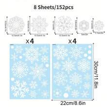 8 Blätter, 152 Stück/Set Schneeflocken Fensteraufkleber, Winterdekoration für Tür, Schrank, Glashintergrund, Aufkleber, Wandtattoo, Vinylaufkleber für Heim-Dekoration, Frühlingsdekoration erfrischen Ihr Zuhause, Ramadekoration Aufkleber