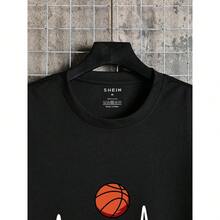 Men's Electrocardiogram & Basketball Print T-Shirt - màu đen - Xem 3