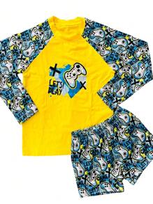 Beach Girl's Set With UV Protection For Children And Youth - 黃色 - 查看 3