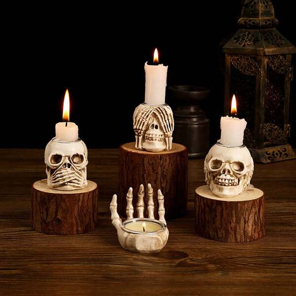 1pc Halloween Skeleton Candle Holder Horror Decor Escape Room Prop Haunted House Bone Skeleton Candlestick