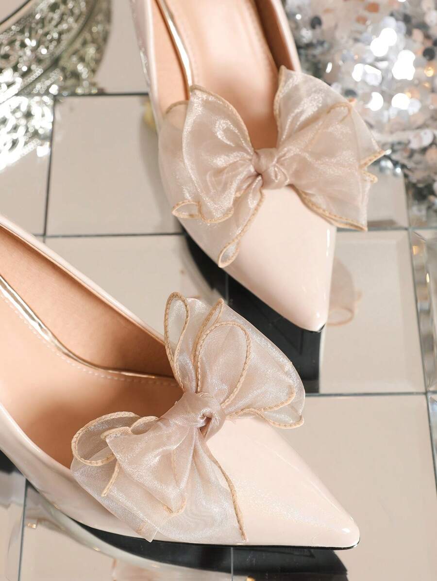 1 par (2 piezas) de clips desmontables en forma de lazo de colores blanco, beige, negro, rojo vino, rosa claro, rosa pálido y beige, accesorios elegantes de moda para zapatos de tacón alto, tacones y atuendos de oficina, negocios y citas para mujeres