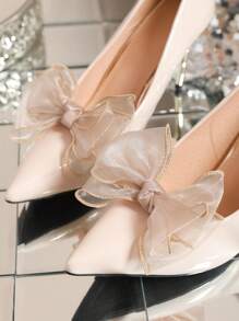 1 par (2 piezas) de clips desmontables en forma de lazo de colores blanco, beige, negro, rojo vino, rosa claro, rosa pálido y beige, accesorios elegantes de moda para zapatos de tacón alto, tacones y atuendos de oficina, negocios y citas para mujeres