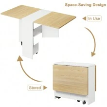 Folding Dining Table, Dinner Table With Wheels And 2-Layer Storage Shelf Dining Room Table For Small Space, Kitchen - Màu trắng không có tay cầm - Xem 2