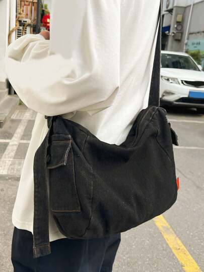 1PC Messenger Bag Messenger Bag Black Solid Color Multi-Pocket Large Capacity Canvas Car Stitching Shape Square Bag Messenger Bag Student Travel Messenger Bag Man Bag Fall Winter Holiday Pack Cross Body Bag Spring School Supplies Sling Bag For Sling Bag Side Bags New Life Items For Students Fashion Men's Bags School Bag For College Bag For School Body Bag For Men Bag School Bag For School College Back To School Supplies Book Bag Shopping Bag Canvas Tote Bag