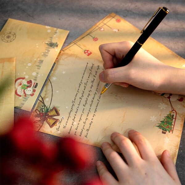 Set de 6 sobres y papeles para cartas navideñas, juego de tarjetas de bendición y invitación con diseño vintage de papel Kraft para escribir a mano, Navidad