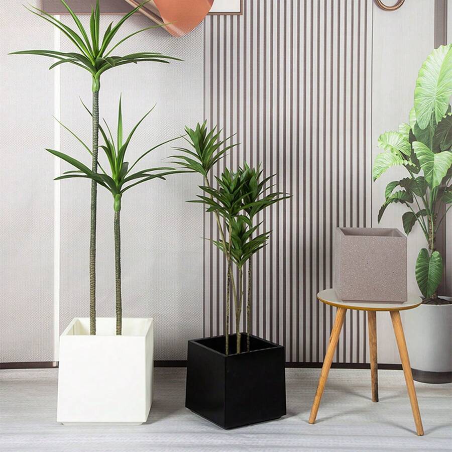 1pc Plastic Square Double-Layer Thickened Large Planter Pot For Artificial Plants Decor - Multicolor - View 1