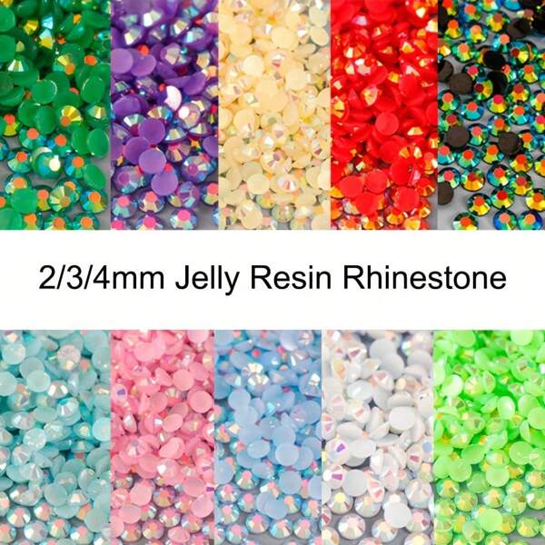 500pcs/1000pcs 2mm/3mm/4mm AB Flat Resin Jelly Rhinestones For DIY Glass Bottles, Nail Art, Headpieces, Costume Decoration, Loose Sparkling Accessories