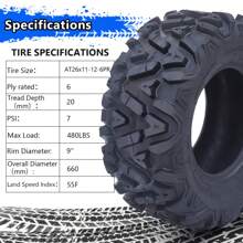 ATV/ UTV Trail Tires 26 X 11-12-6PR, Set Of 2 Knobby Sport Tires, Tubeless, AT26 X11-12-6PR TL KNIGHT, All-Terrain Tires - 均碼 - 查看 2