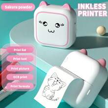 Mini Label Printer (Note: Independent Printer Or 5 Rolls Of Self-Adhesive Paper Optional) Suitable For Printing Photos, Lists, Memos, QR Codes, Notes, Portable Thermal Printer Compatible With Android Or IOS APP - Pink - View 2