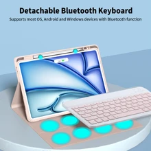 Toetsenbordhoes compatibel met Galaxy Tab en iPad, Redmi Pad SE, 360 graden draaibare hoes met afneembaar draadloos Bluetooth-toetsenbord (150 mAh) en penhouder, portret-/landschapsmodus (roze)