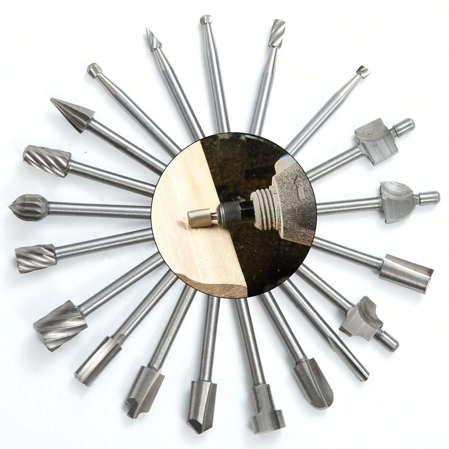 Bộ mũi khắc gỗ (20 chiếc), 10 chiếc giũa quay nhỏ và 10 chiếc máy bào nhỏ với chuôi 1/8"(3mm) dành cho dụng cụ quay để chế biến gỗ, chạm khắc, khoan, khắc tự làm