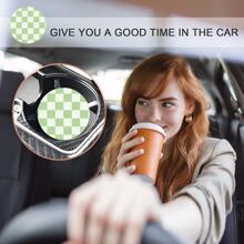 2 pièces Dessous de verre de voiture à motif de carreaux verts, dessous de verre antidérapant et lavable, cadeau unique, accessoire de voiture dessous de verre absorbant pour porte-gobelet