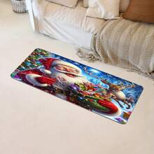 1pc Thickened 0.47 Inch/1.2cm Merry Christmas Kitchen Mat,Festive Santa Design, Non-Slip, Machine Washable, Perfect For Kitchen, Bathroom, Bedroom, And More - Rectangle Rug,Christmas Decor