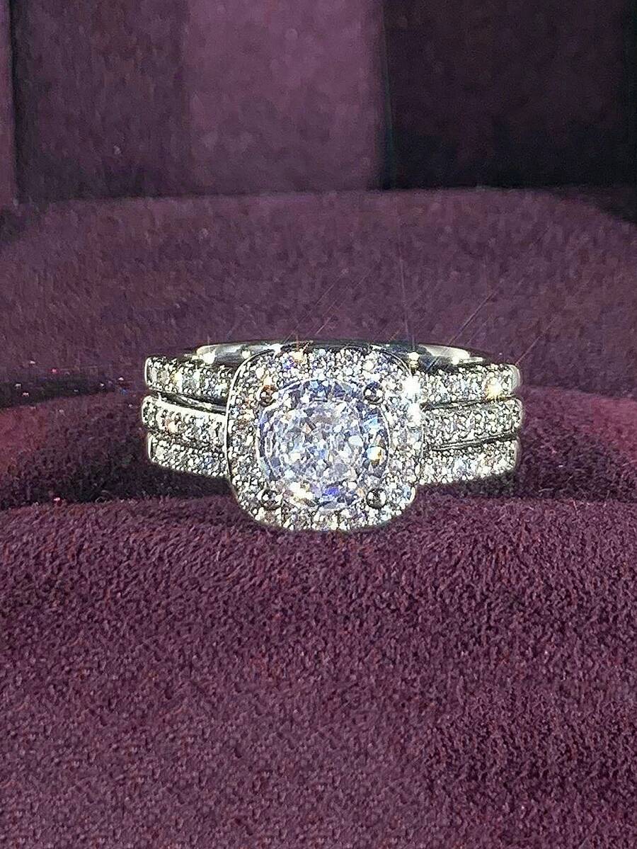 Bộ 3 chiếc/Bộ nhẫn Cubic Zirconia thanh lịch dành cho nữ dùng cho tiệc cưới, đính hôn, kỷ niệm, nhẫn, quà tặng ngày lễ tình nhân - 1 # - Xem 1