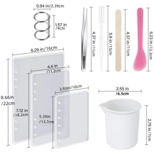 26-teiliges Notizbuch Silikon-Formset, Silikon-Formset für Notizbuchdeckel, geeignet für A5, A6, A7, Silikon-Epoxidharz-Forme für Notizbücher, DIY-Set mit Buchringen, Löffeln, Pinzetten, Bechern, Pipetten, Holzstäbchen