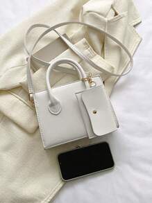 2pcs Set Fashionable Solid Color Handbag