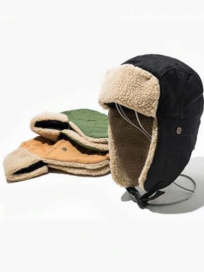 قبعة صياد سميكة من القماش والفليس مع أغطية للأذن، مناسبة للأنشطة الخارجية في الطقس البارد مثل التزلج والصيد والتنزه، ملابس شتوية عادية