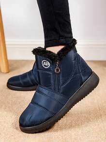 Giày bốt đi tuyết đến mắt cá chân không thấm nước màu xanh lam có khóa kéo bên hông, lớp lót dày dặn ấm áp, mùa đông ngoài trời chống trượt - Màu xanh lam - Xem 2