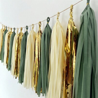 Set da 15 pezzi Ghirlanda di nappe colorate e lucide, banner a nappe di carta velina, decorazioni per tavoli, decorazioni a nappe per feste, forniture per decorazioni per matrimoni, feste di compleanno, addio al nubilato, kit fai-da-te per ghirlanda a nappe di carta velina per anniversari, compleanni, feste, matrimoni e lavori artigianali, Natale