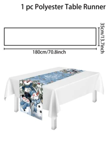 1 件圣诞主题桌旗，涤纶桌旗，圣诞老人、姜饼人和雪人设计，35x180 厘米，适用于圣诞派对家居餐桌装饰