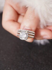 Bộ 3 chiếc/Bộ nhẫn Cubic Zirconia thanh lịch dành cho nữ dùng cho tiệc cưới, đính hôn, kỷ niệm, nhẫn, quà tặng ngày lễ tình nhân - 1 # - Xem 4
