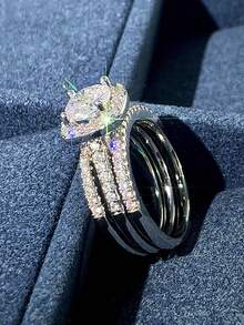 Bộ 3 chiếc/Bộ nhẫn Cubic Zirconia thanh lịch dành cho nữ dùng cho tiệc cưới, đính hôn, kỷ niệm, nhẫn, quà tặng ngày lễ tình nhân - 1 # - Xem 5