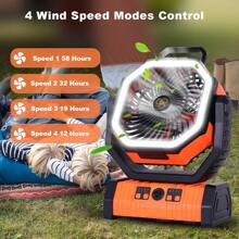 BDQ Camping Fan Battery Operated Powered Fan With LED Lantern Light 20000mAh Rechargeable Portable Fan, Oscillating Fan With 360° Rotation Hanging Hook For Tents, Cordless USB Desk Fan - Burnt Orange - View 5