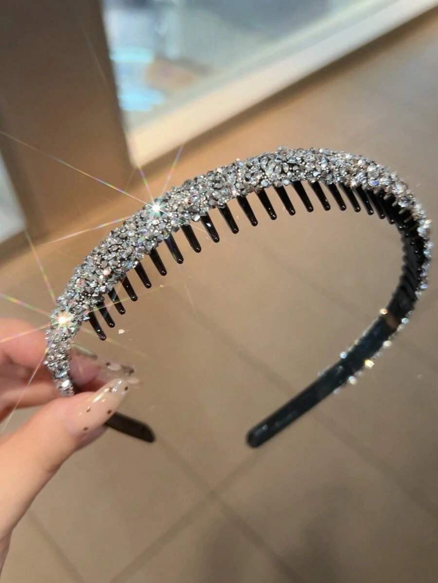 1pc Retro Rhinestone Headband With Teeth, Non-Slip Facial Cleansing Band, Bangs Headpiece, Hair Accessories For Women - Multicolor - View 1
