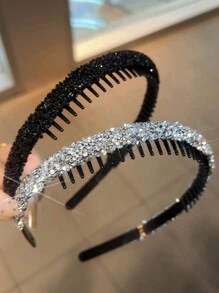1pc Retro Rhinestone Headband With Teeth, Non-Slip Facial Cleansing Band, Bangs Headpiece, Hair Accessories For Women - Multicolor - View 3