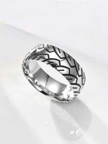 Men's Ring 316L Stainless Steel Racing Round Rings Jewelry Alliance - Plateado - Ver 3