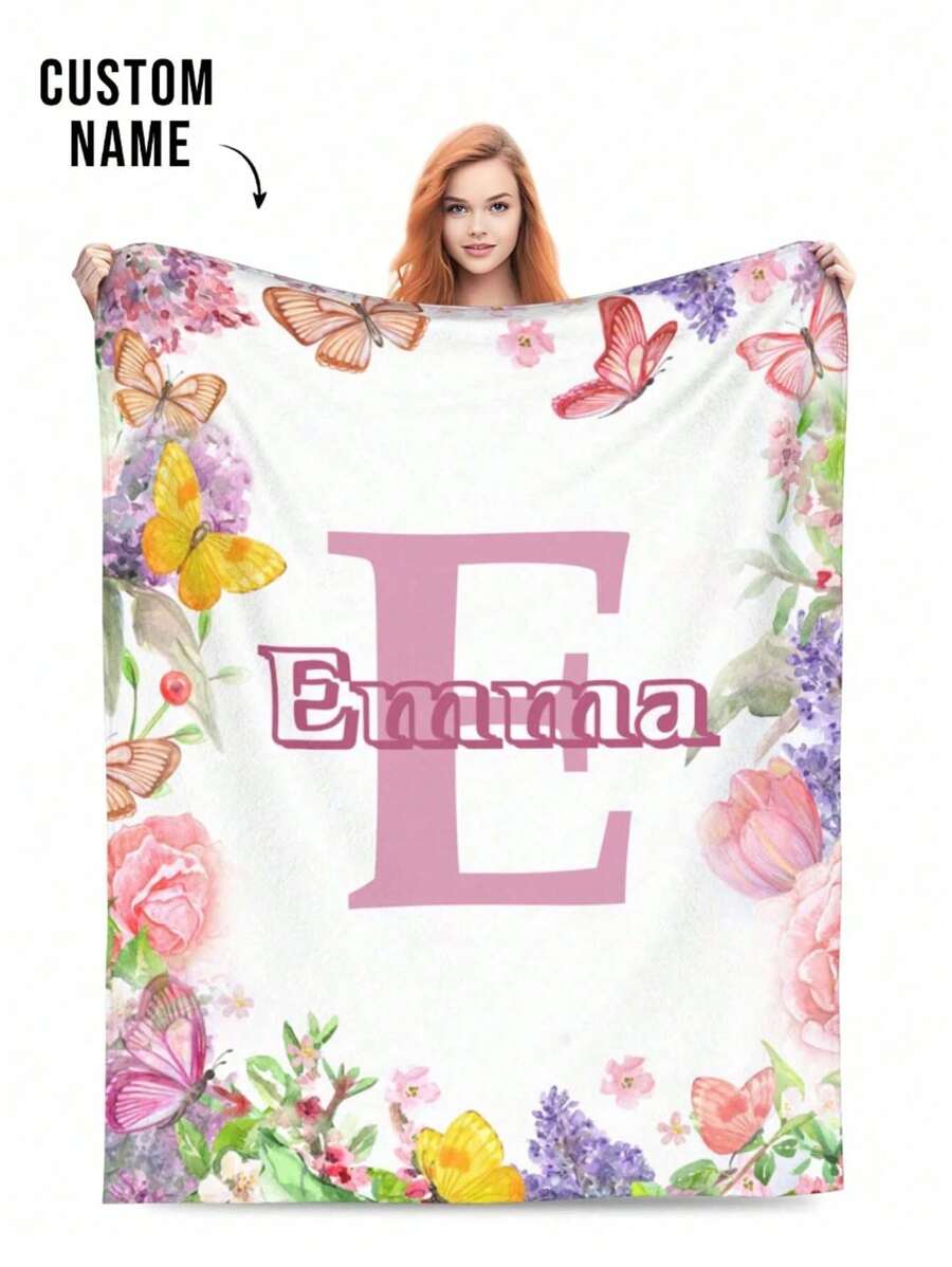 1pc Personalized Flannel Blanket, Soft & Thick Throw Blanket For Sofa, Living Room, Bedroom Home Decor, Suitable For All Seasons, Great Gift For Family & Friends