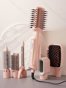 CRASTS Sèche-cheveux professionnel rose 6 en 1 pour coiffure, séchage rapide peu bruyant, avec 6 accessoires pour boucler et lisser les cheveux, 3 réglages de vent pour un usage domestique et en salon, cadeau de soins capillaires