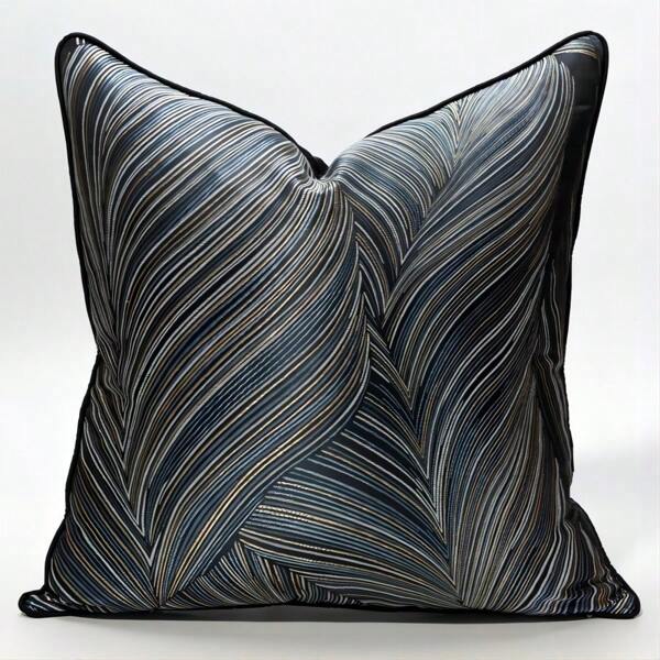 1pc Black Floral Line Pattern Decorative Throw Pillow Cover, Modern Simple Luxurious Polyester Square Comfortable Backrest Cushion Cover For Bedroom, Living Room, Hotel, Villa Decor (Without Pillow Insert)