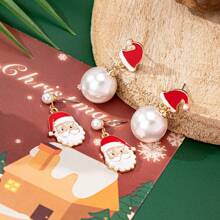 1 套时尚简约优雅魅力节日圣诞老人珐琅珍珠吊坠耳环 - 耳飾套裝 - 查看 6