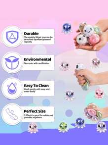 6 件装成人减压球，可爱章鱼减压感官减压球，大容量粘性挤压球玩具，可作为课堂奖品和生日派对礼物、圣诞节礼物、复活节礼物 - 彩色 - 查看 6