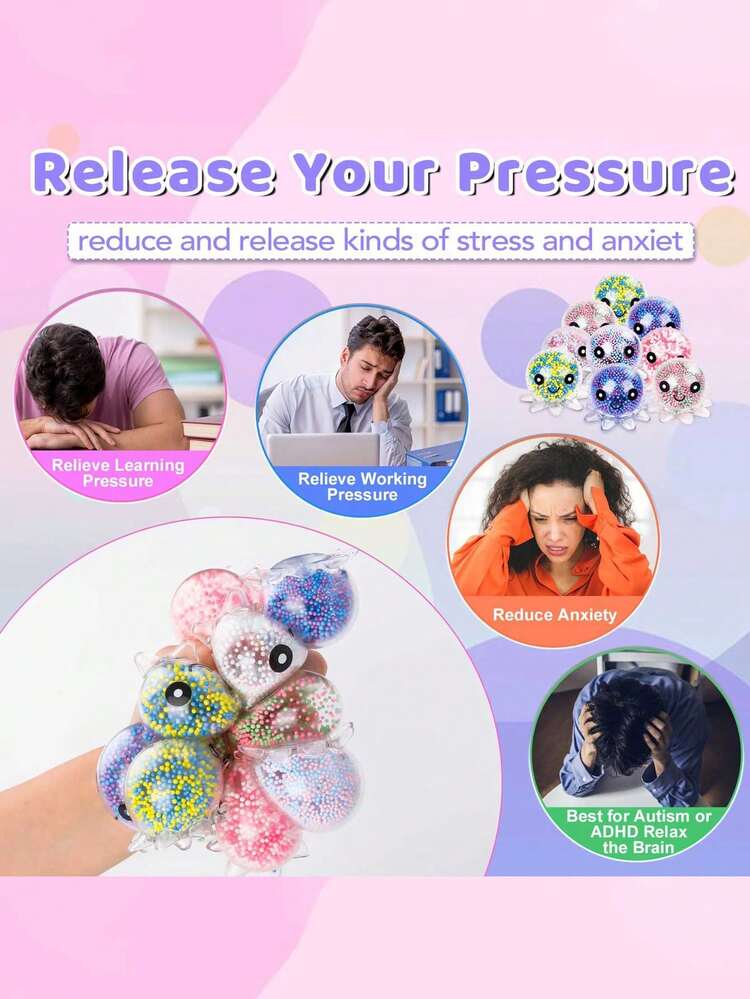 Set 3 Polpi Antistress Squishy – Giocattoli Fidget Con Palline Sensoriali, Portatili, Per Bambini E Adulti, Regalo Per Studenti